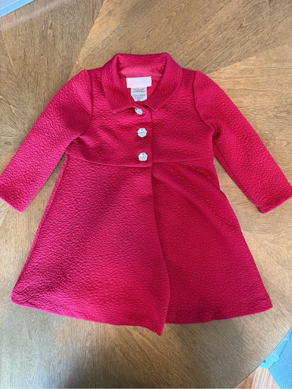 Bonnie Baby Raspberry Red Textured Dress Coat with Sparkle Buttons